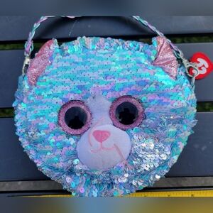 Ty Beanie Boo Cat Sequin Purse Reversible Glitter